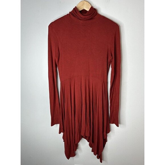 Peruvian Connection Red Knit Long Sleeve Asymmetric Lagenlook Tunic Dress S - Picture 1 of 13